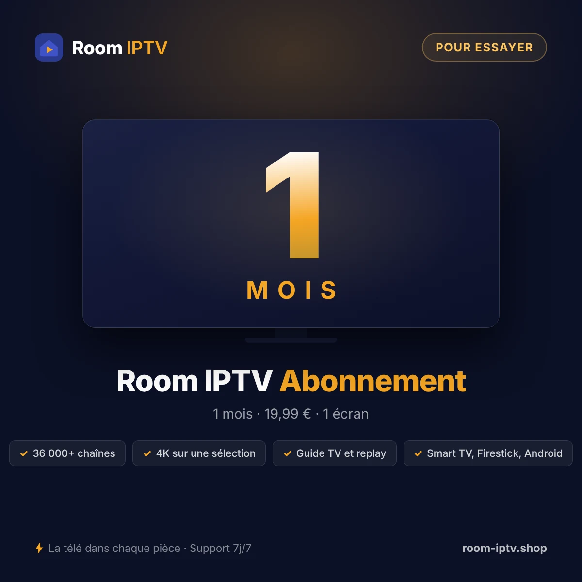 Room IPTV 1 mois – abonnement IPTV 1 écran – visuel Room IPTV
