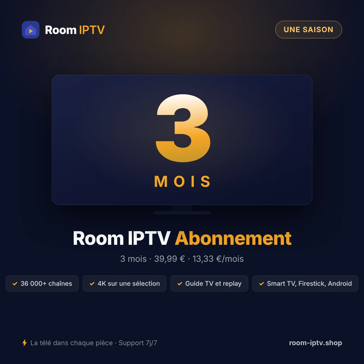 Room IPTV 3 mois – abonnement IPTV 1 écran – visuel Room IPTV