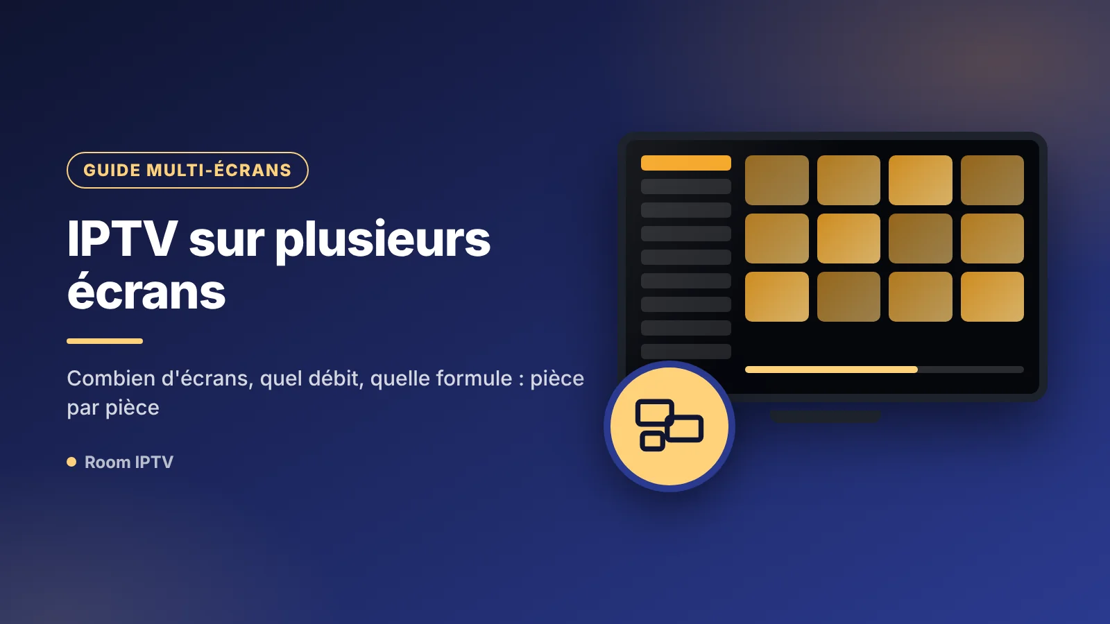IPTV sur plusieurs écrans en même temps : salon, chambre et chambre d'enfant connectés à un seul abonnement
